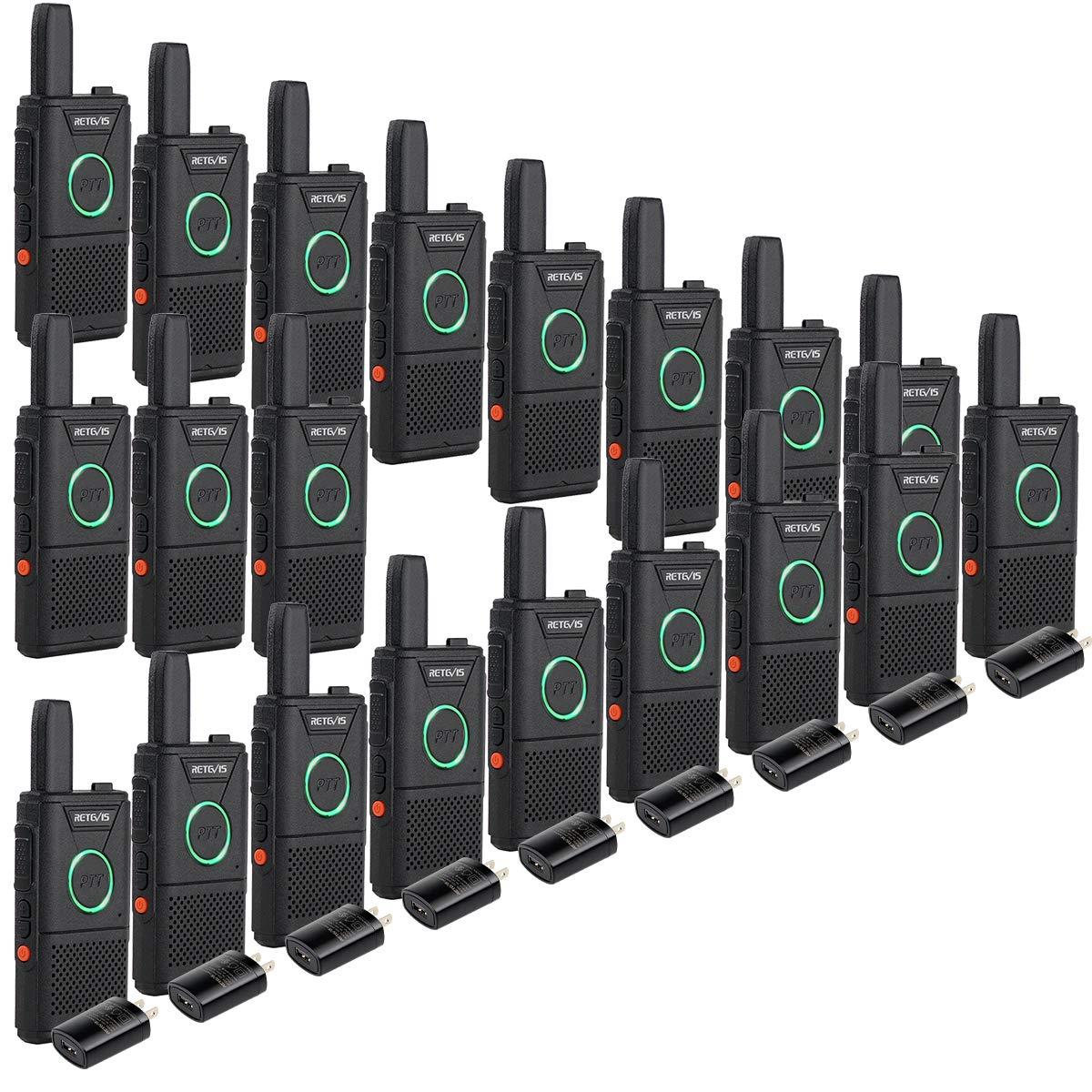 Retevis RT18 2 Way Radios Rechargeable Long Range Dual PTT Metal Clip VOX UHF FRS Small Walkie Talkies with USB Charger(20 Pack)