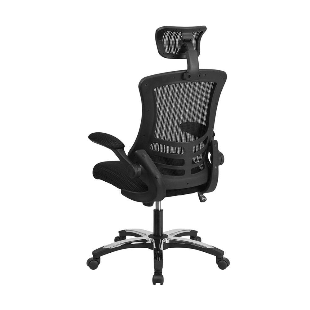 High-Back Black Mesh Swivel Ergonomic Executive Office Chair with Flip-Up Arms and Adjustable Headrest, BIFMA Certified