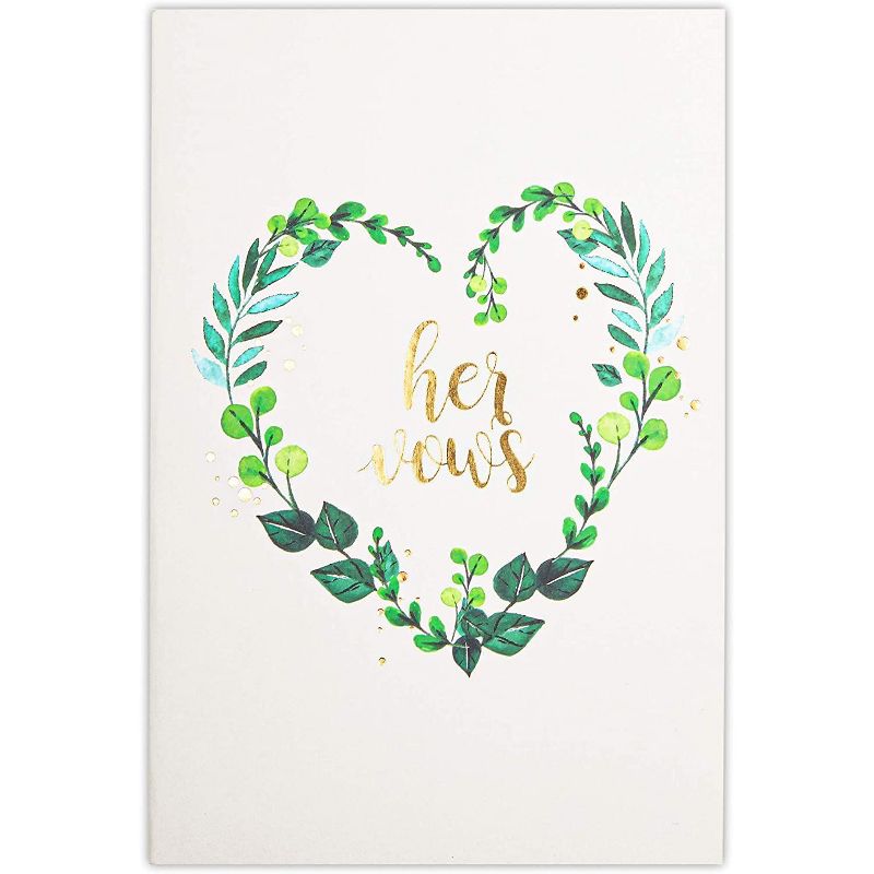 Pipilo Press 2 Wedding Vow Books with 2 Greeting Cards Set, Garland Wreath Heart Print