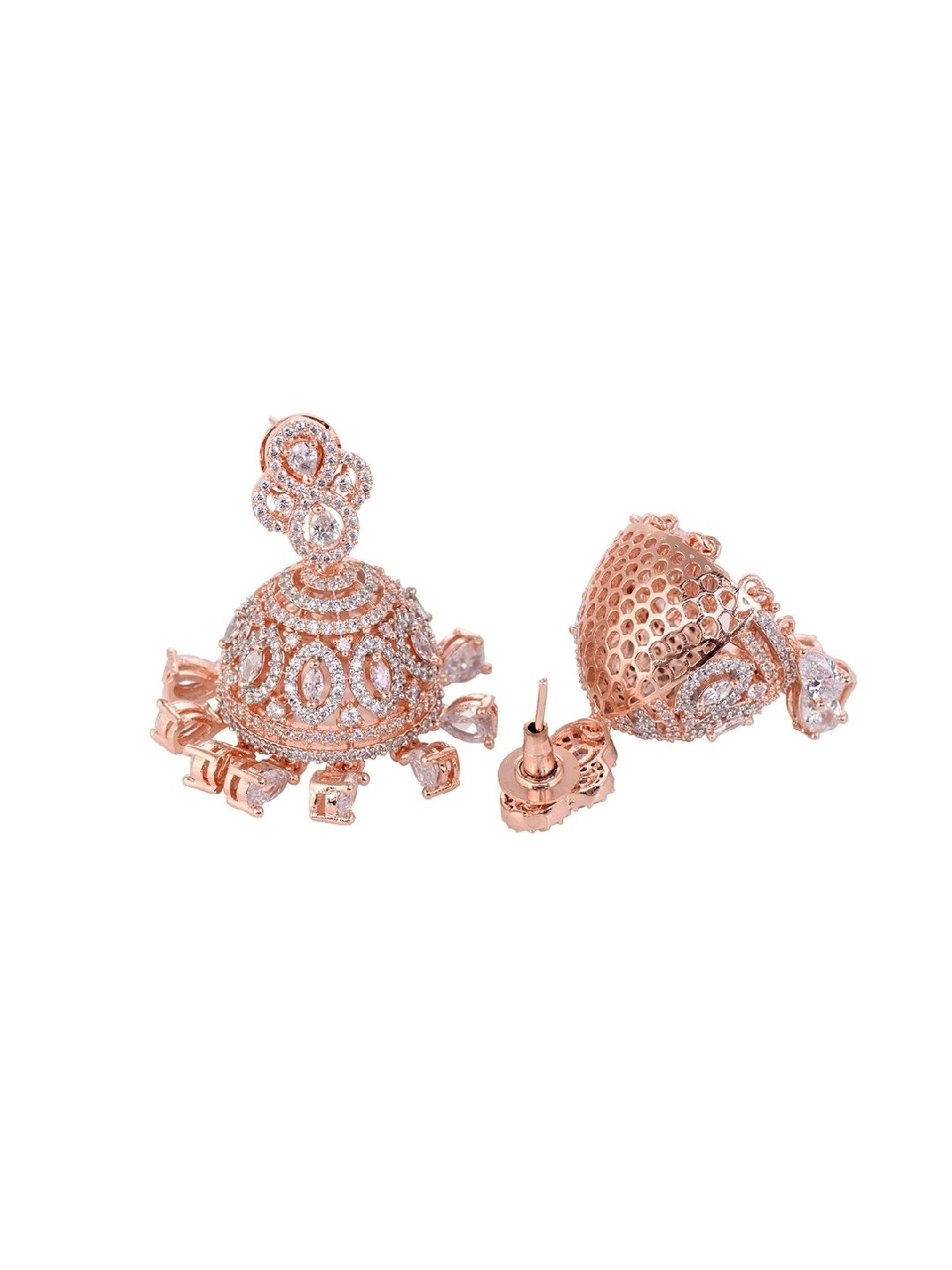 Saraf RS Jewellery Rose Gold Plated White AD Studded Heavy Choker Jewellery Set