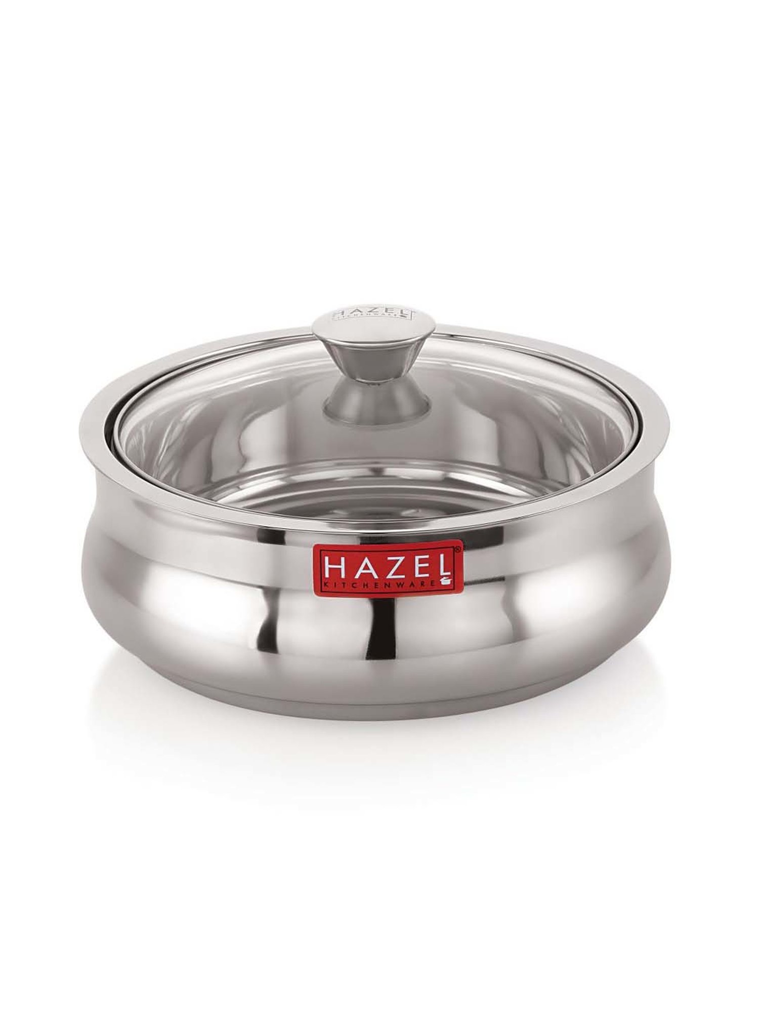 HAZEL Silver Stainless Steel Casserole With Glass Lid (2.5 L)