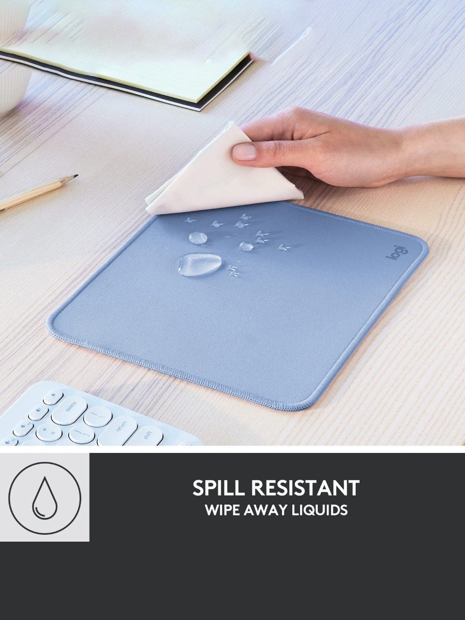 Logitech Mouse Pad - Studio Series, Computer Mouse Mat with Anti-Slip Rubber Base (Blue Grey)