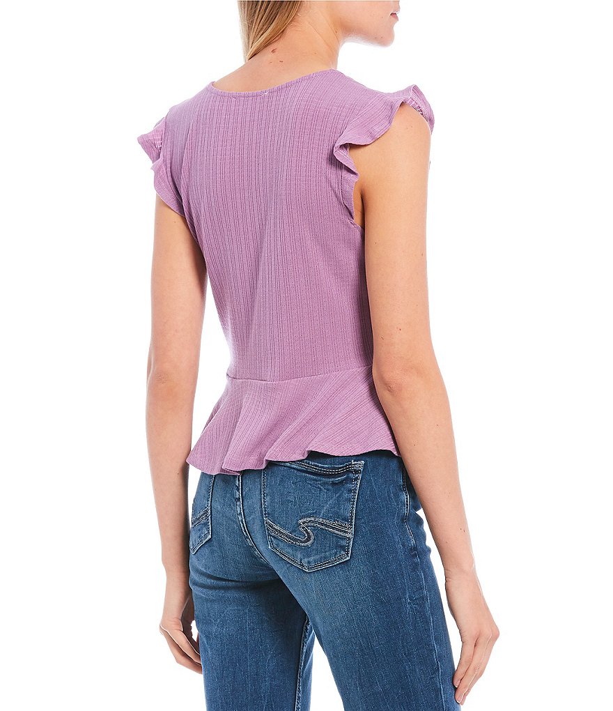 Love & Piece Ruffle Sleeve V-Neck Flounce Hem Top