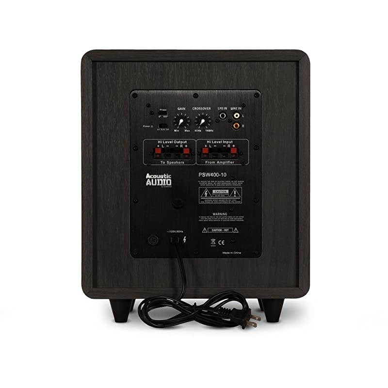 Audio PSW400-10 Home Theater Powered 10" LFE Subwoofer Black Front Firing Sub