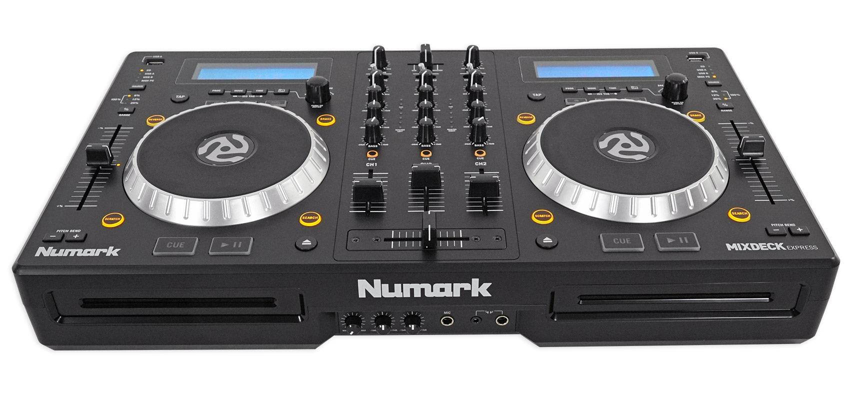 Numark Mixdeck Express DJ Mixer/Controller, Dual CD+USB Playback+Headphones+Mics