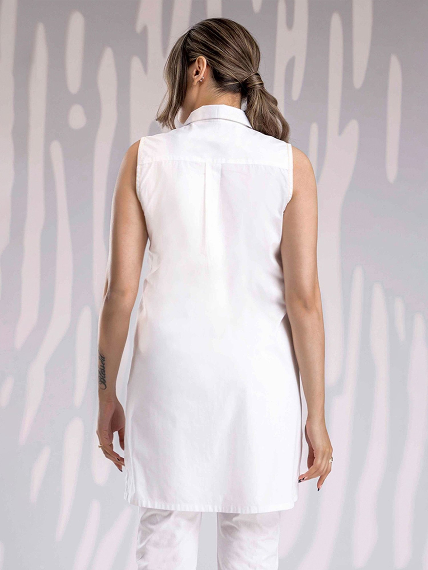 House of Manaa White Handpainted Asymmetric Shirt