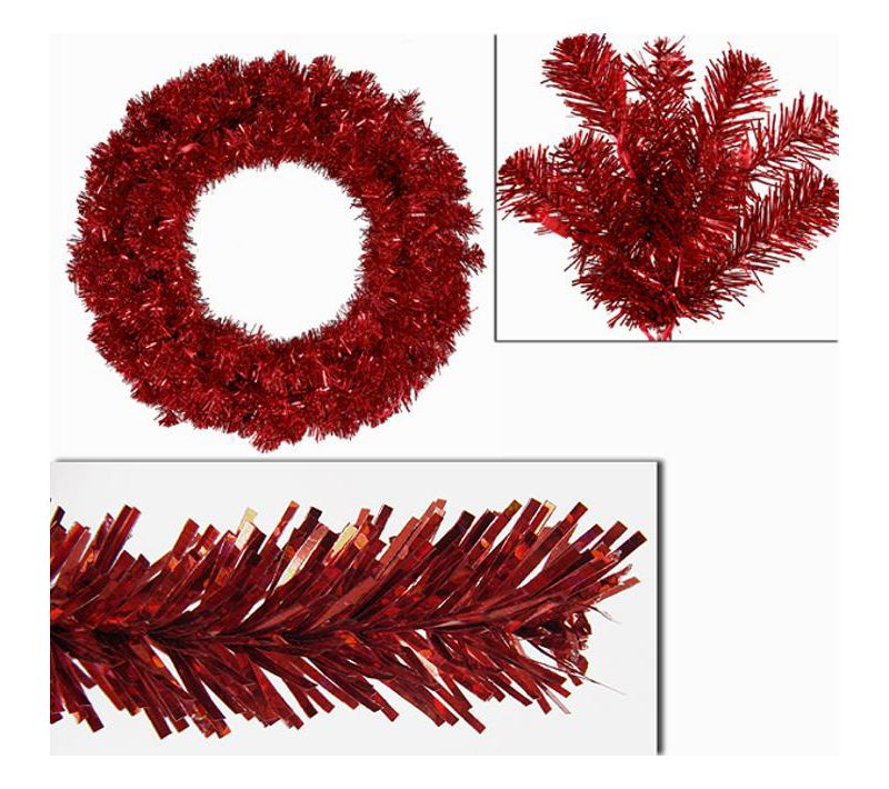 Vickerman 24" Pre-Lit Sparkling Red Hot Artificial Tinsel Christmas Wreath - Red Lights