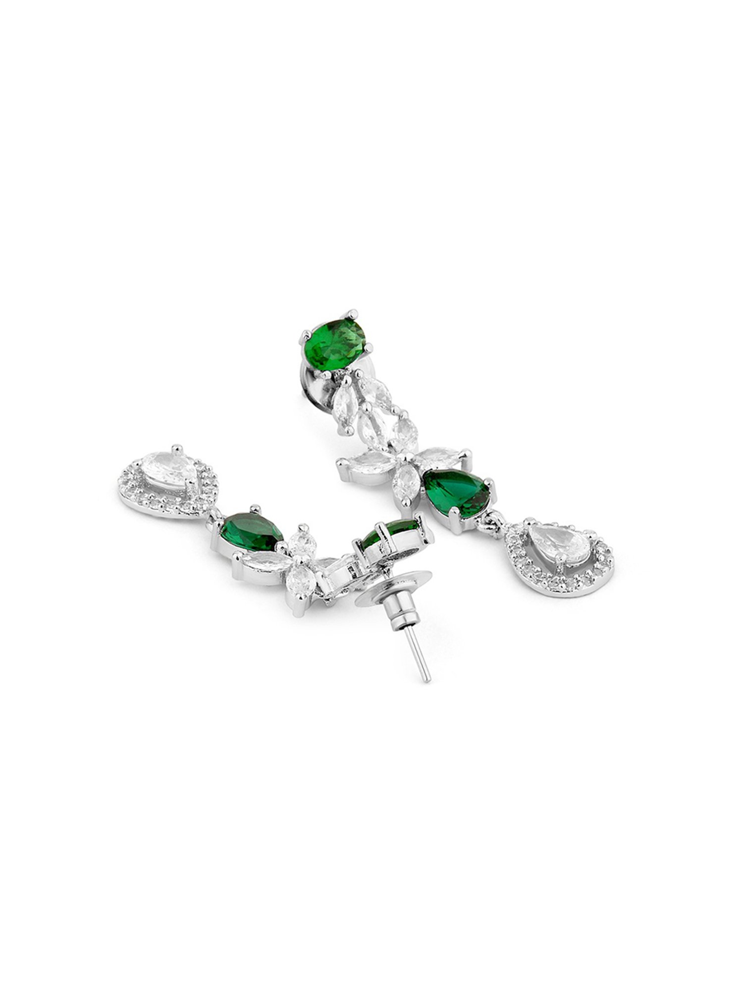 Fida Silver-Plated Green & White Necklace Set for Women