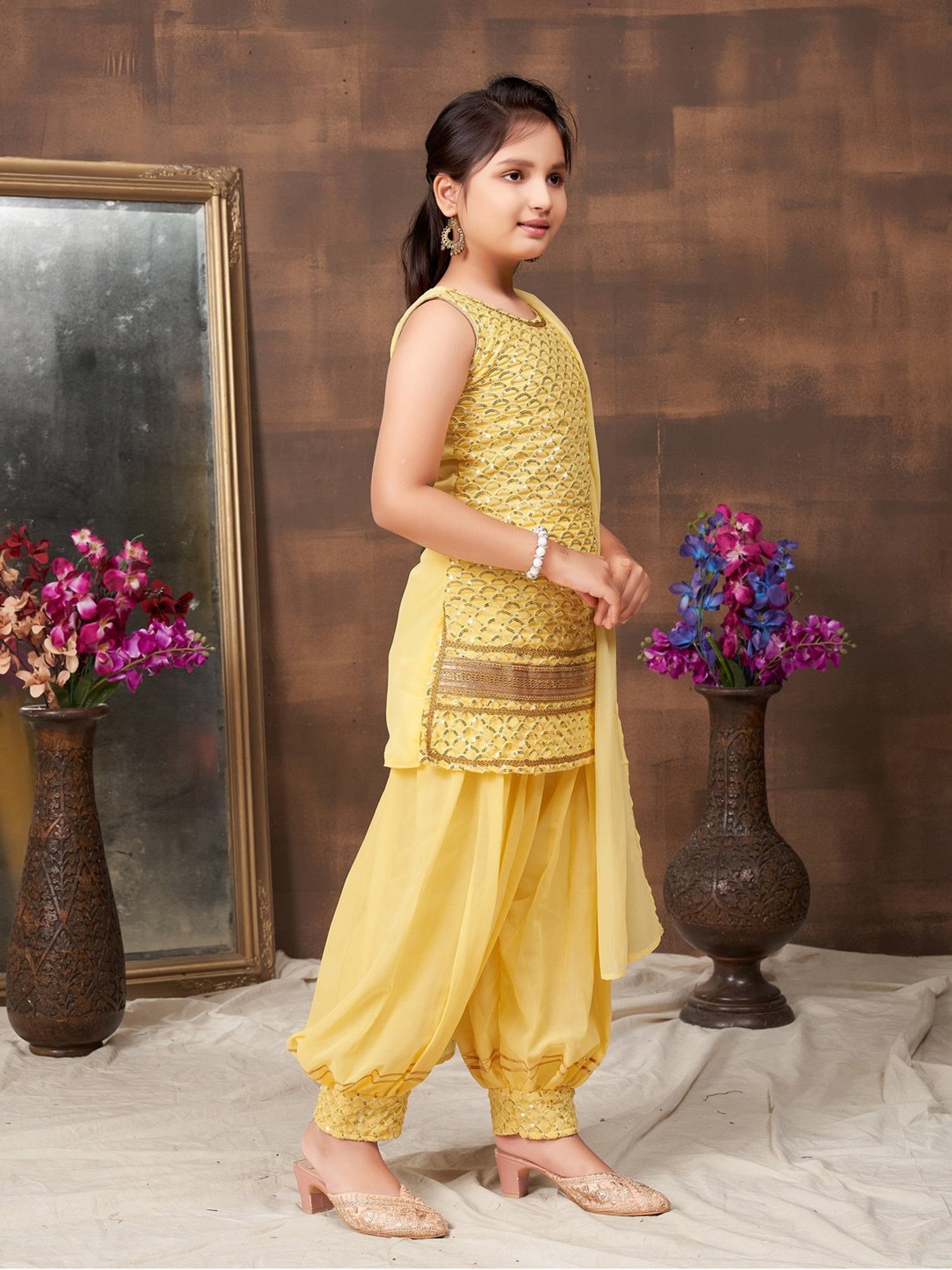 Many Frocks Kids Blue Embellished Top with Plazzos