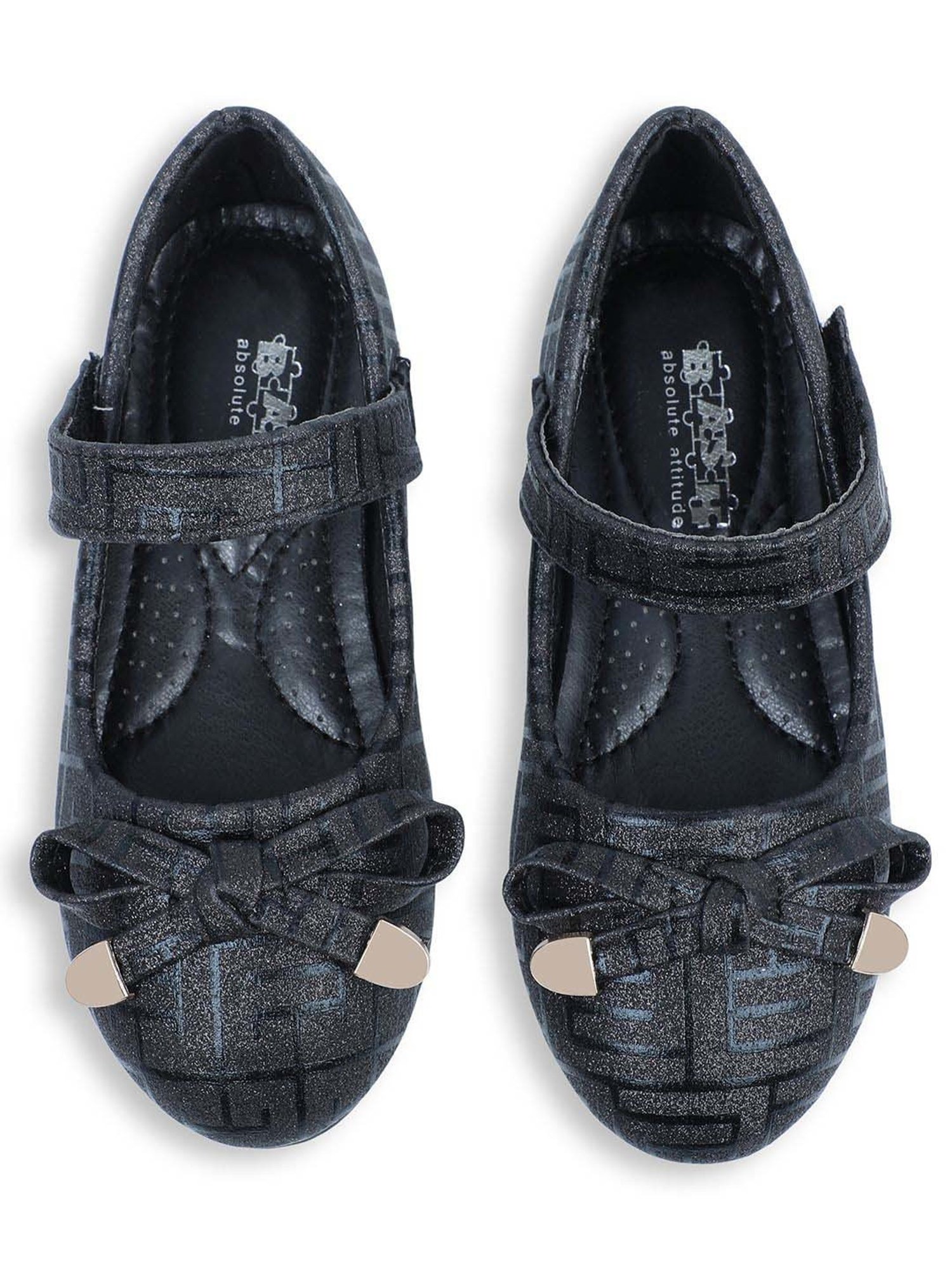 Baby Moo Kids Black Bash Embellished Shimmer With Bow Mary Jane Shoes