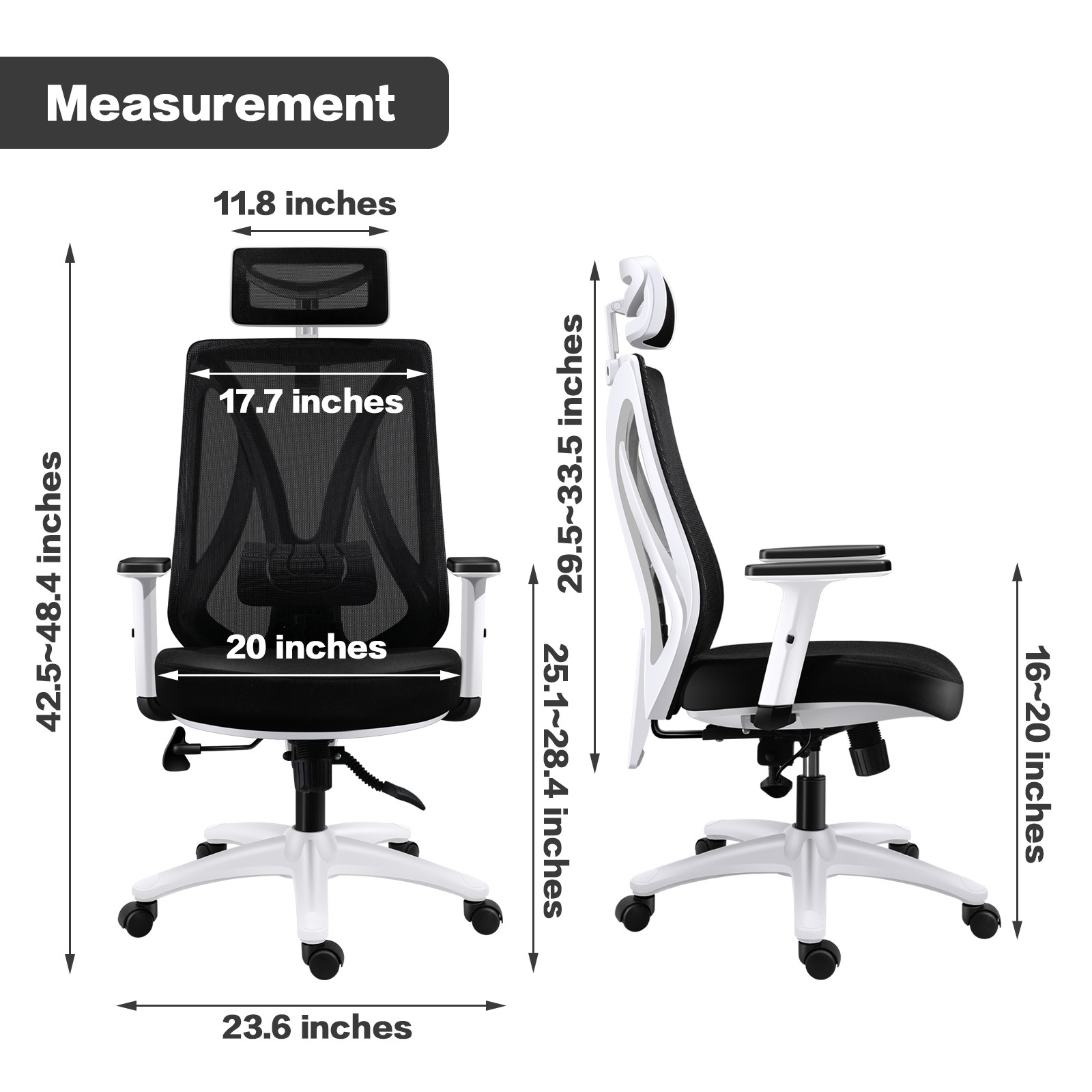 Weekan Ergonomic Mesh Office Chair, High Back Computer Gaming Chair with Lumbar Support, Adjustable Armrest and Headrest Executive Chair for Home Office, Height-Adjustable, 330 lbs Load Bearing