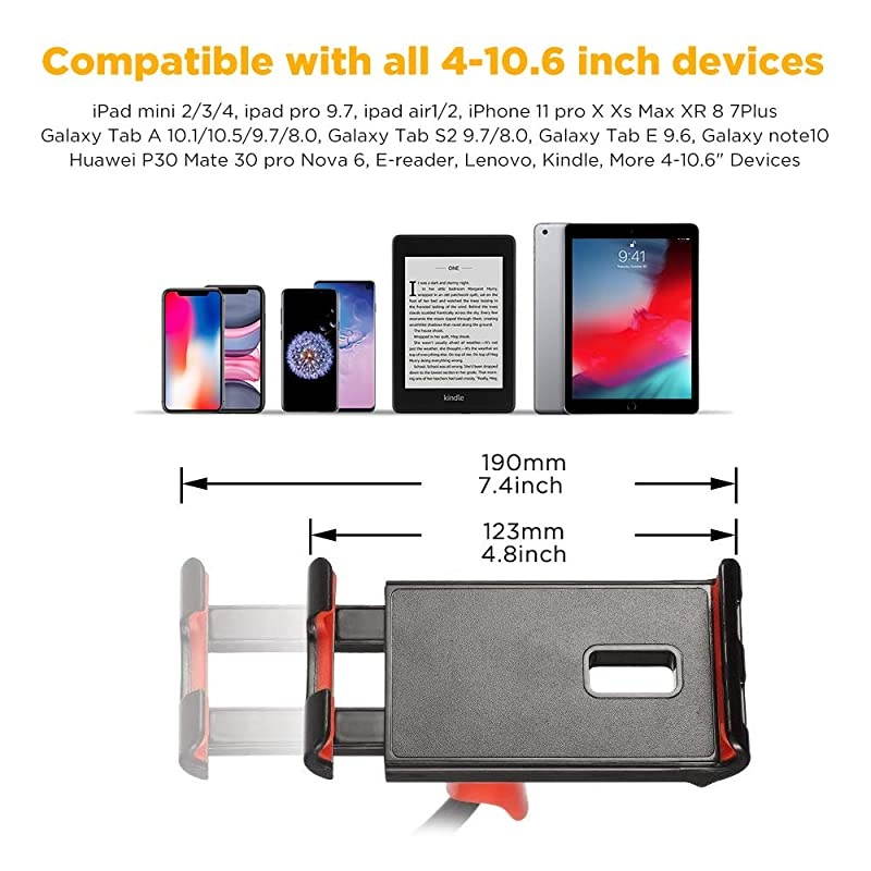 Gooseneck Tablet Holder,  Tablet Stand 1M Flexible Arm Clip Tablet Mount for iPad Pro 10.5, iPad Mini 7.9, iPad Air 9.7, Galaxy Tabs, iPhone 12 SE 2020, Galaxy S20 A51 M31, More 4-10.6" Devices