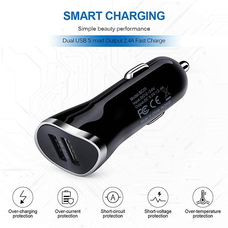 Type C Charger Compatible with Samsung S10 S9 S8 Note 10 9 8 A50 A20 A10E, LG G8 G7 ThinQ, Google Pixel 4 3a 3 2 XL, Dual USB Car Charger+Wall Charger Block+2Pack 6FT USB C Fast Charging Cables