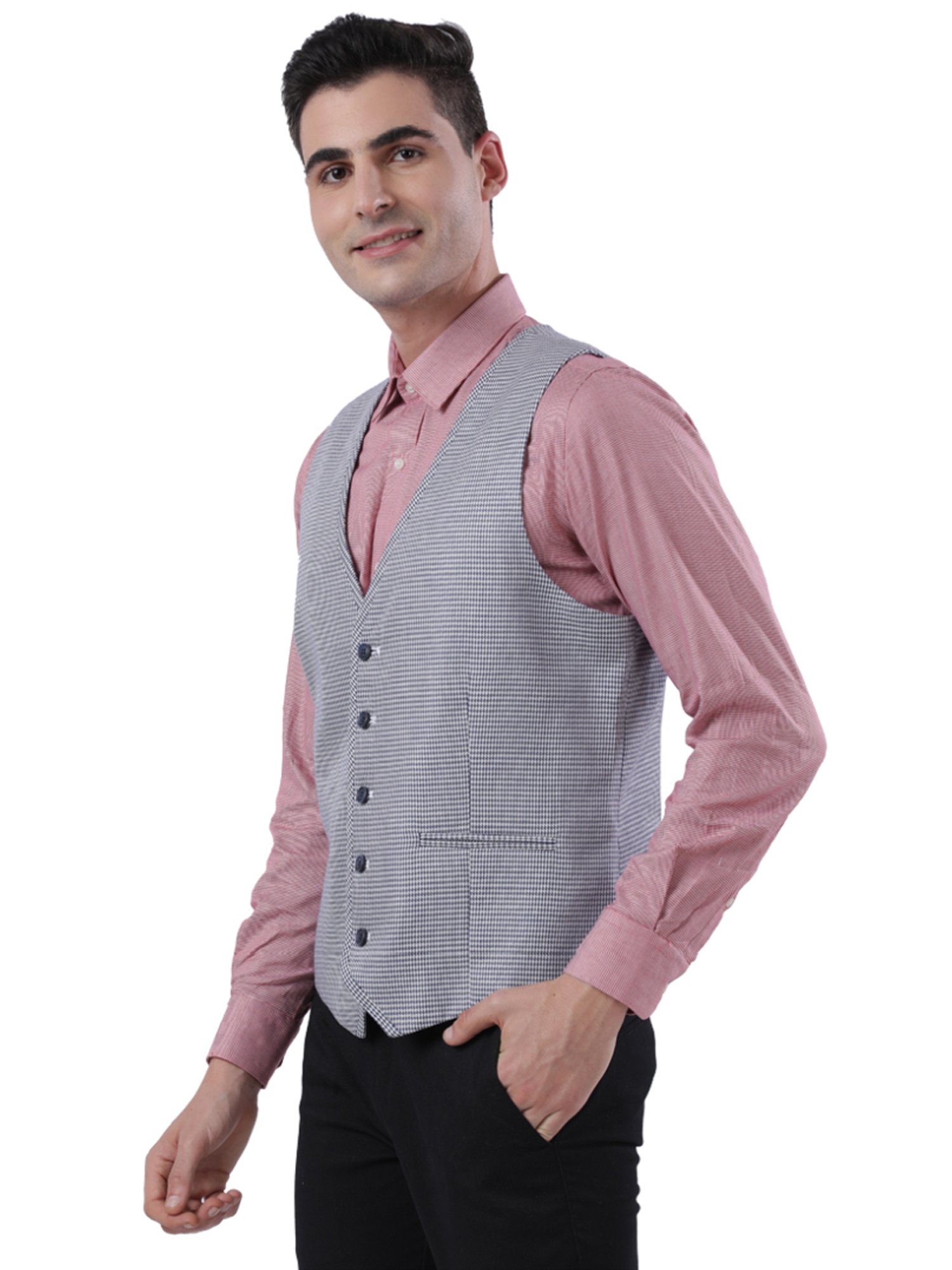 Raymond Grey Regular Fit Self Pattern Waistcoat