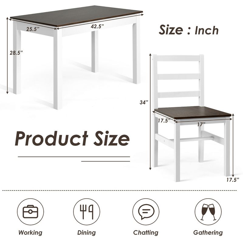 Costway 5pcs Dining Set Solid Wood Compact Kitchen Table & 4 Chairs Modern