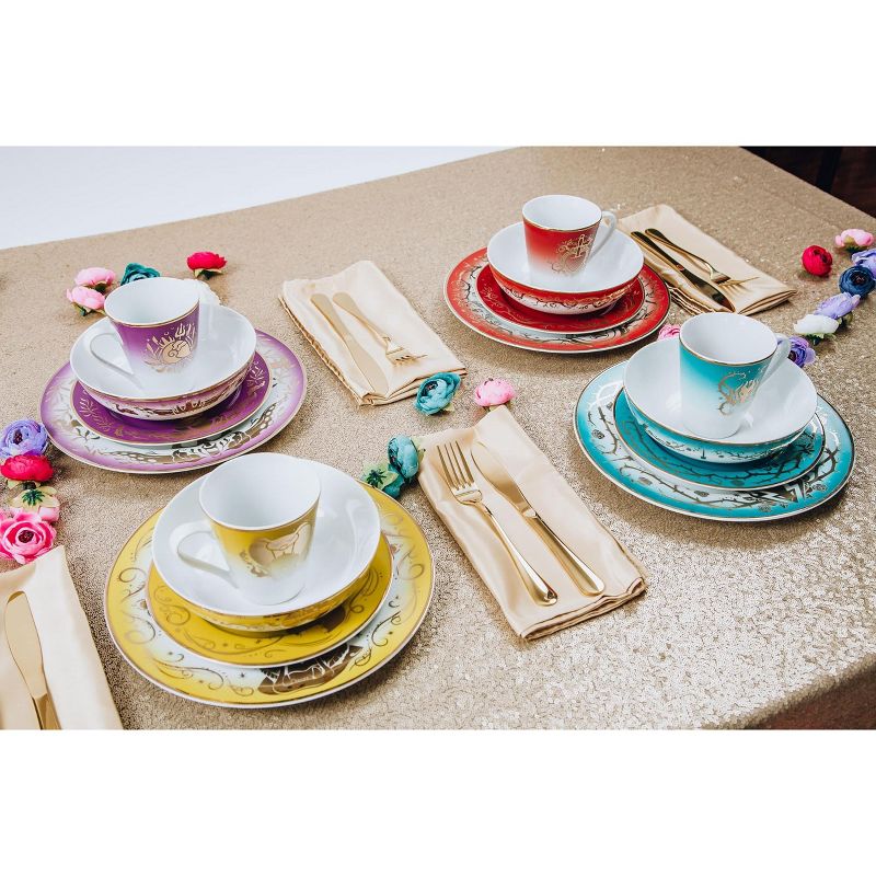 Vremi 16 Piece Multicolor Porcelain Dinnerware Set with 4 Dinner Plates, 4 Dessert Plates, 4 Salad/Soup Bowls, & 4 Coffee/Tea Mugs