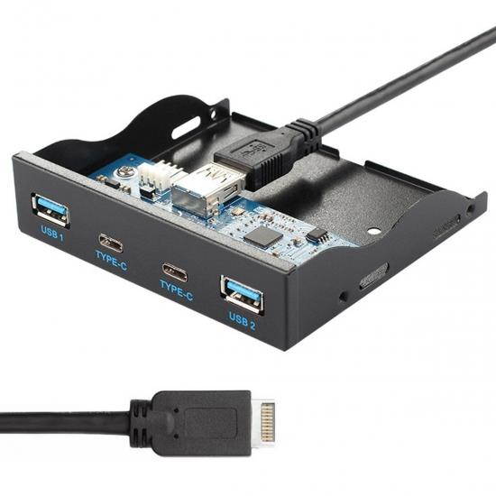 Cablecc USB 3.1 Front Panel Header to USB-C & USB 3.0 HUB 4 Ports Front Panel Motherboard Cable for 3.5" Floppy Bay