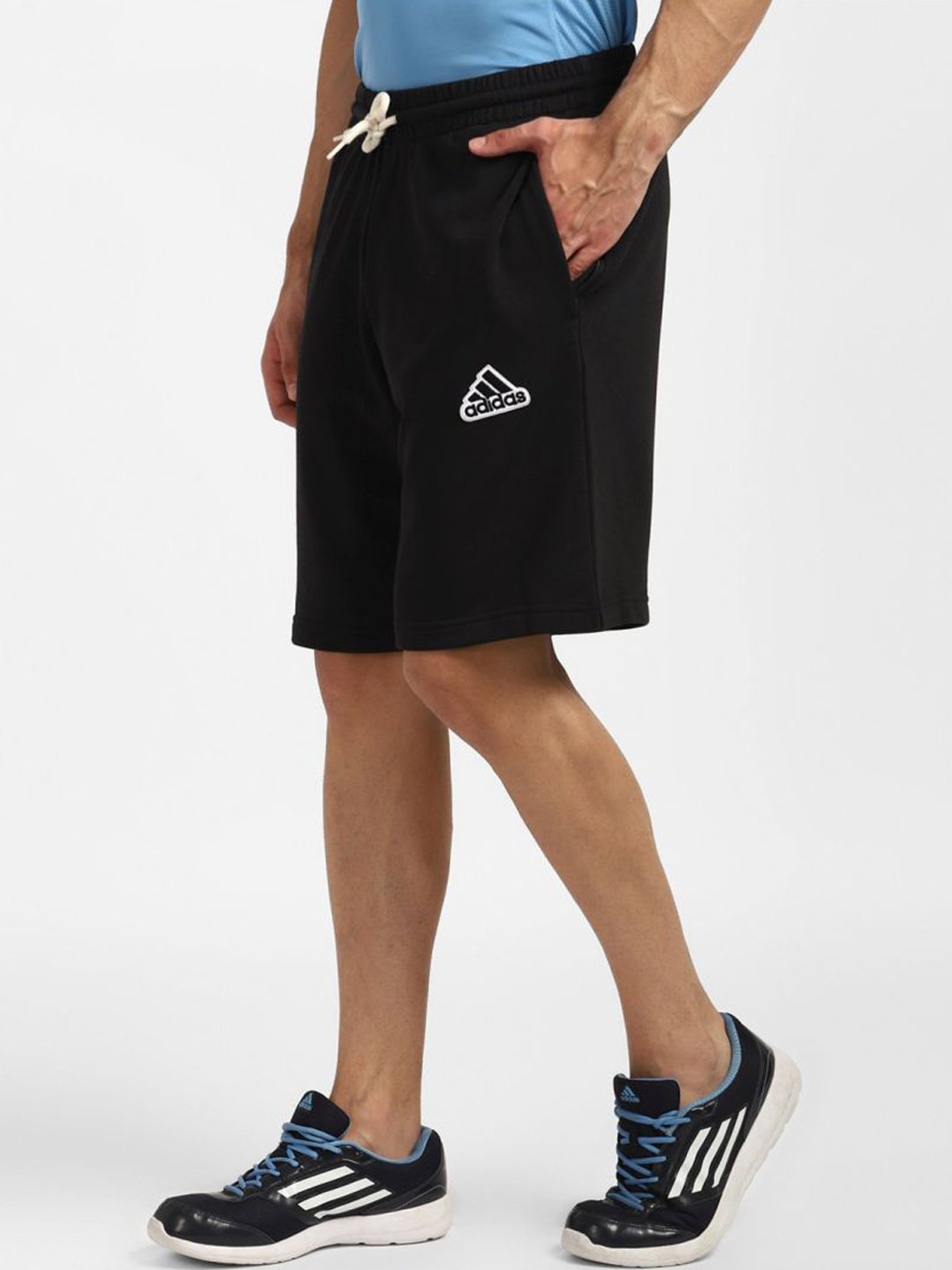 Adidas Black Cotton Regular Fit Logo Printed Shorts