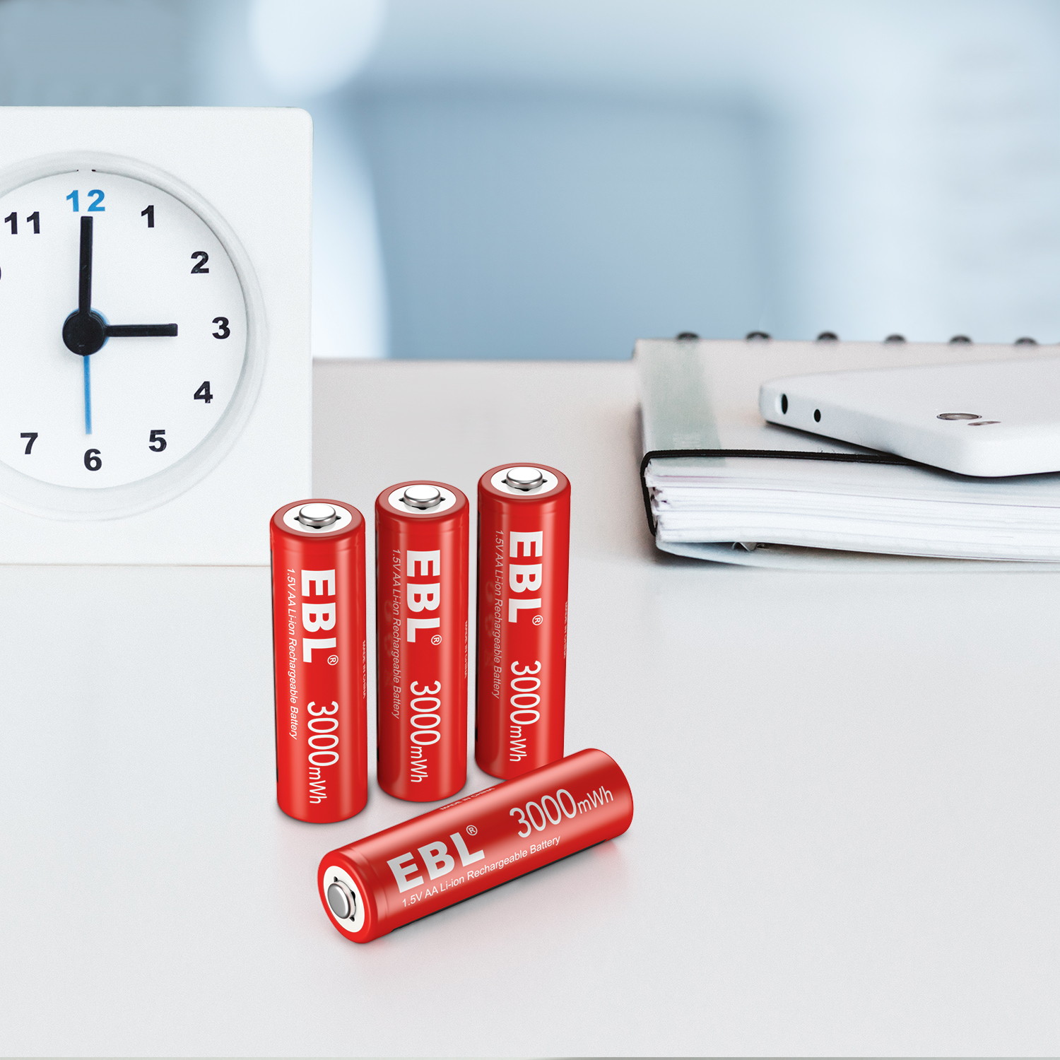 EBL AA Li-ion Rechargeable 3000mWh Lithium Batteries, 1.5V Constant Voltage Battery for Toys and Phone