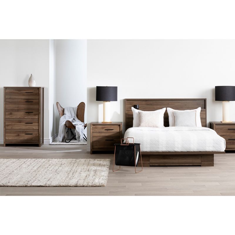 Queen Tao Platform Bed with Drawer Natural Walnut - South Shore