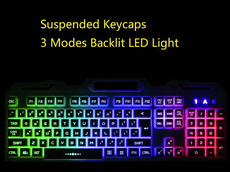 Ngame N1 Cool Exterior Waterproof USB  Wired Colorful Backlit,  Double-shot Molding Keycaps  Keyboard And 2400 DPI RGB Light Effect Mouse Combo For Office And Game, Metal Panel - Black