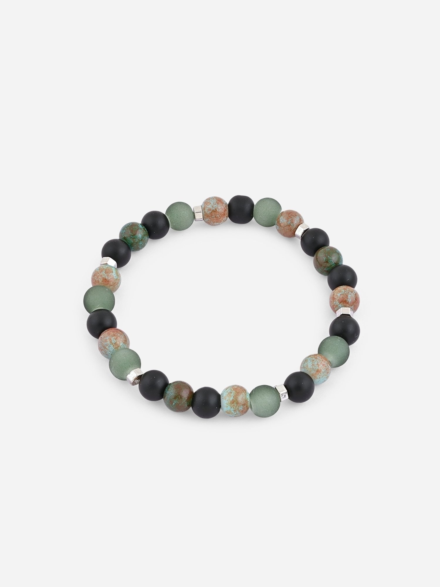 The Bro Code Aqua Green Party Men's Beaded, Cuban Link with Fabric Knotted Stack Bracelet - Set of 4