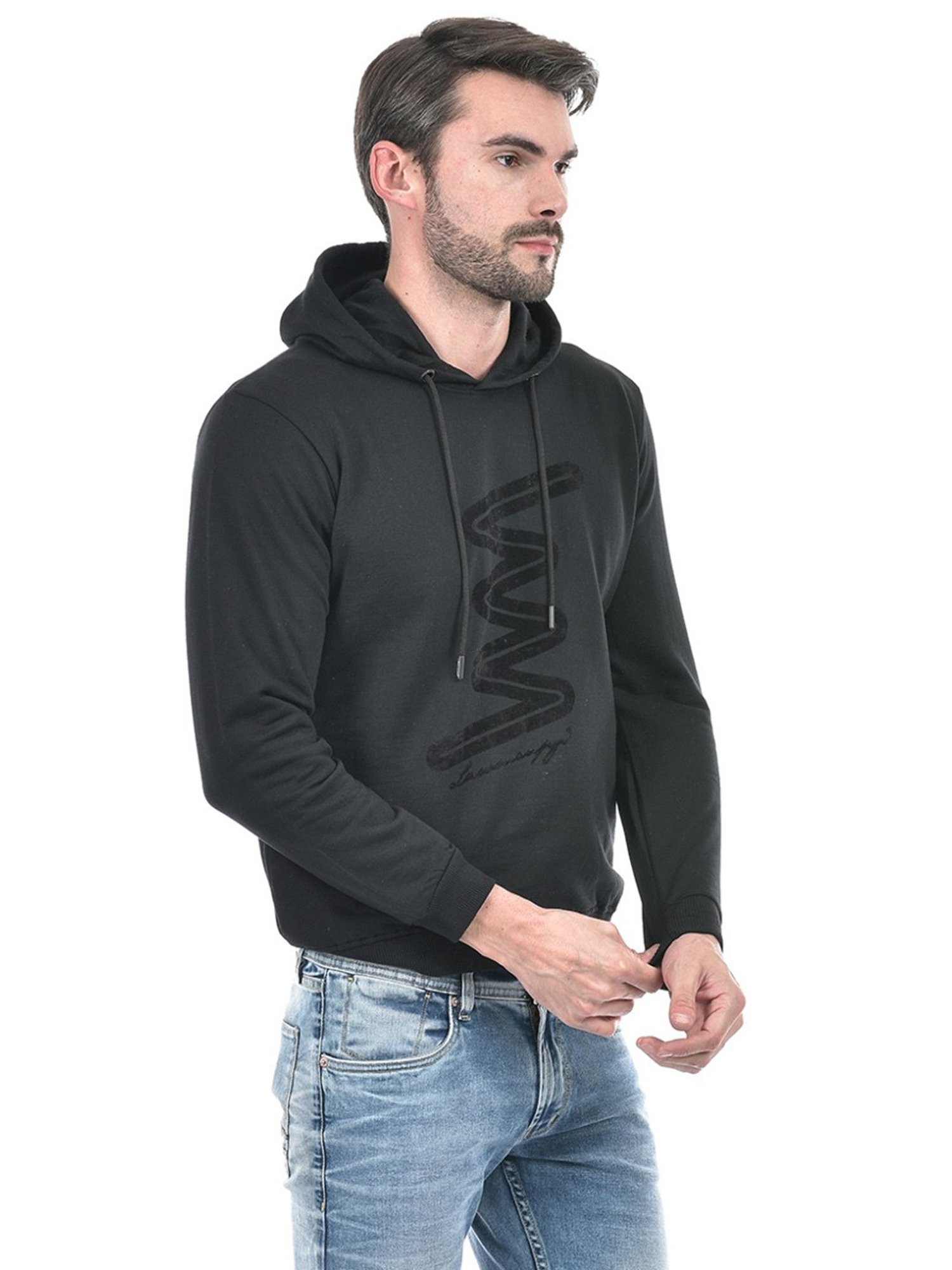 Lawman Black Cotton Regular Fit Printed Hooded Sweatshirts