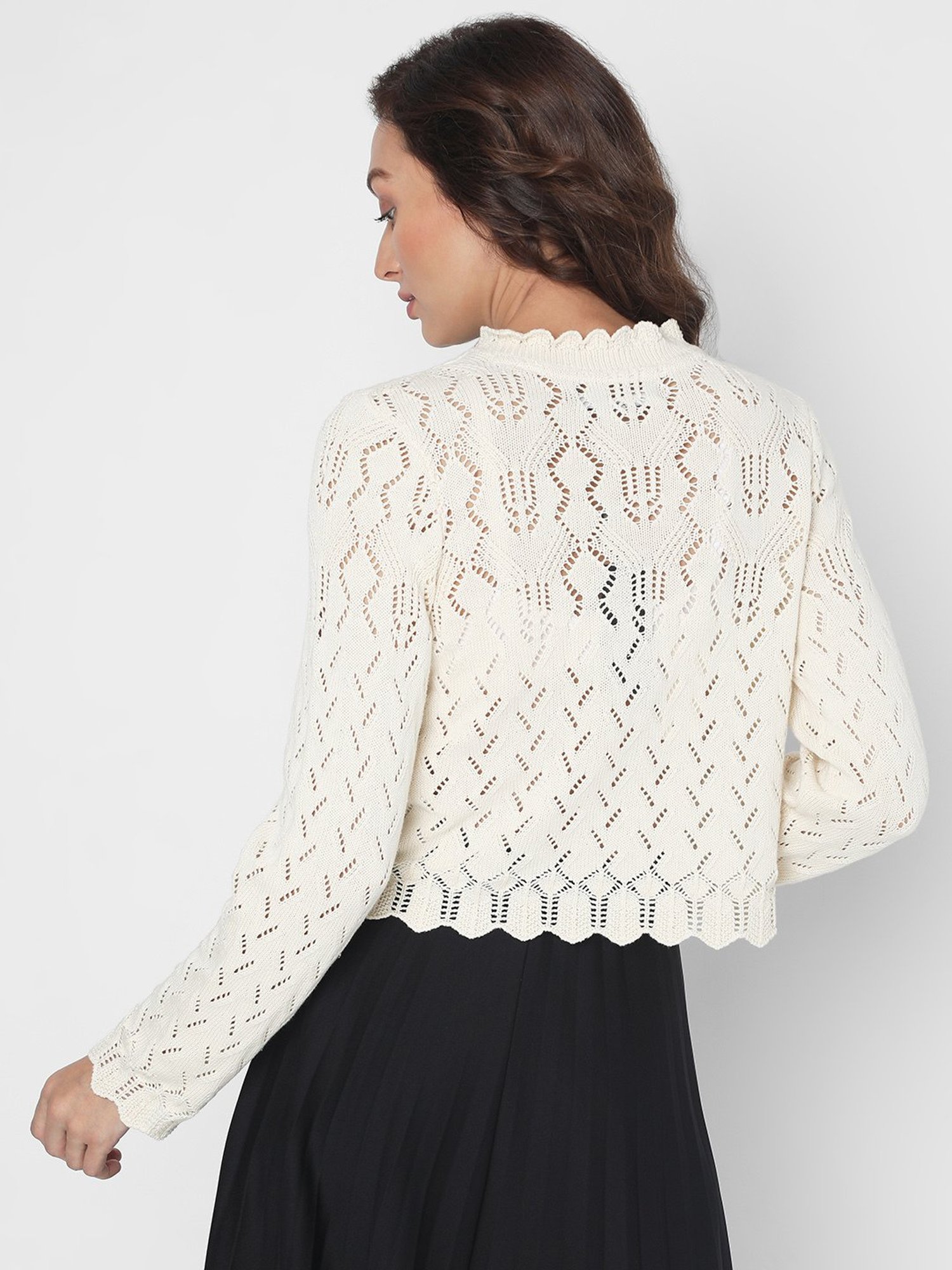 Vero Moda Beige Cotton Self Design Cardigan