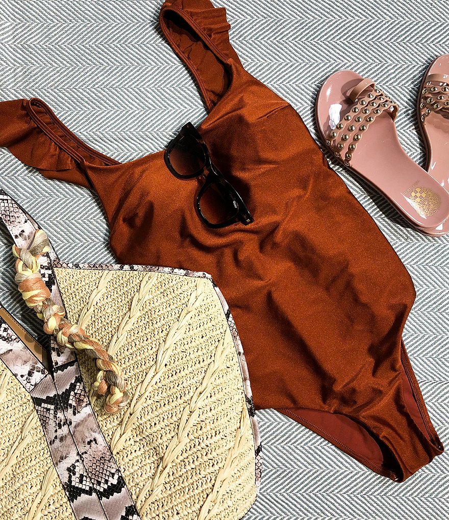 Chelsea & Violet Solid Scoop Ruffle Strap One-Piece Swimsuit