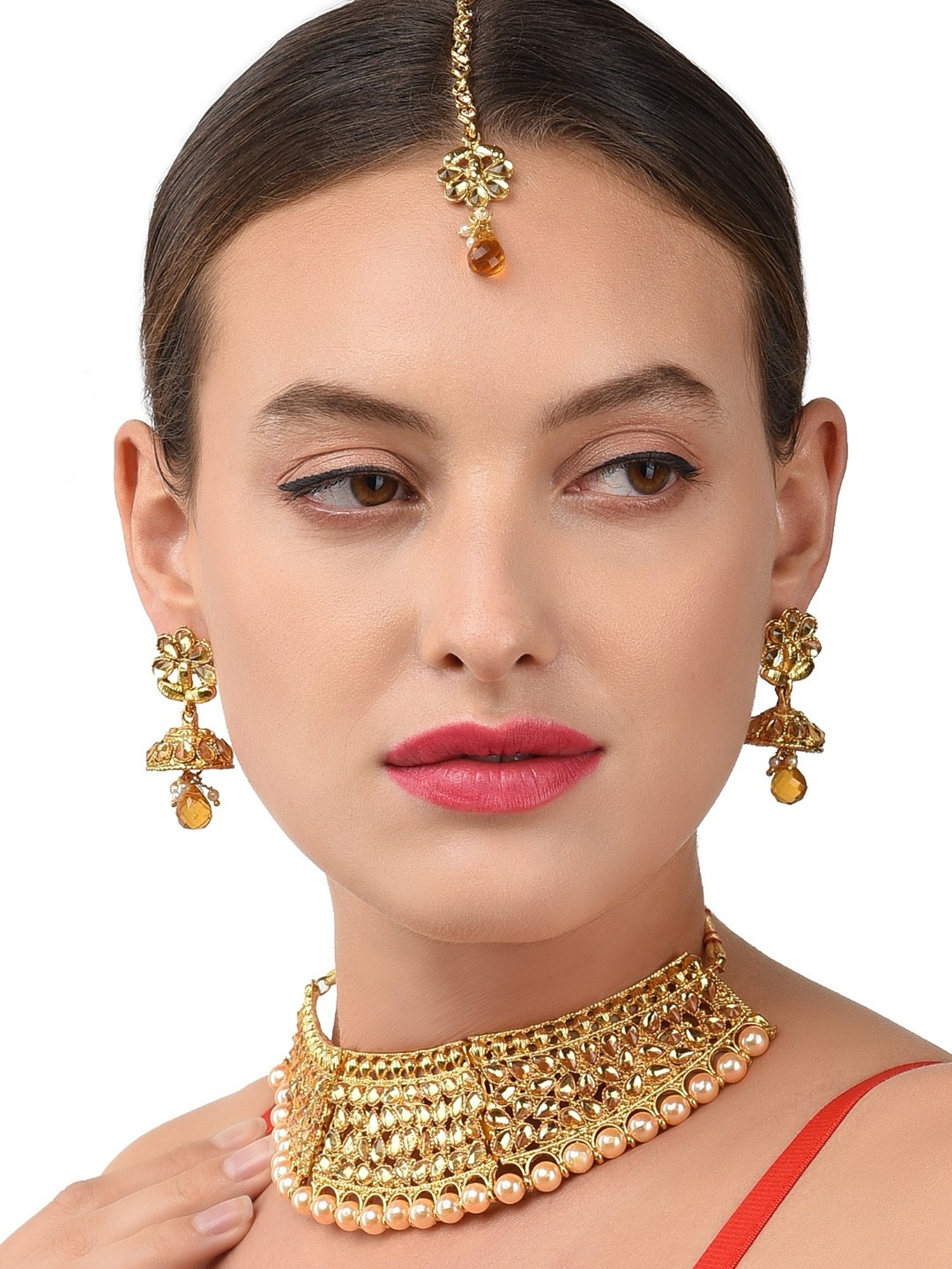 Zaveri Pearls Champagne Gold Alloy Classic Necklace Set