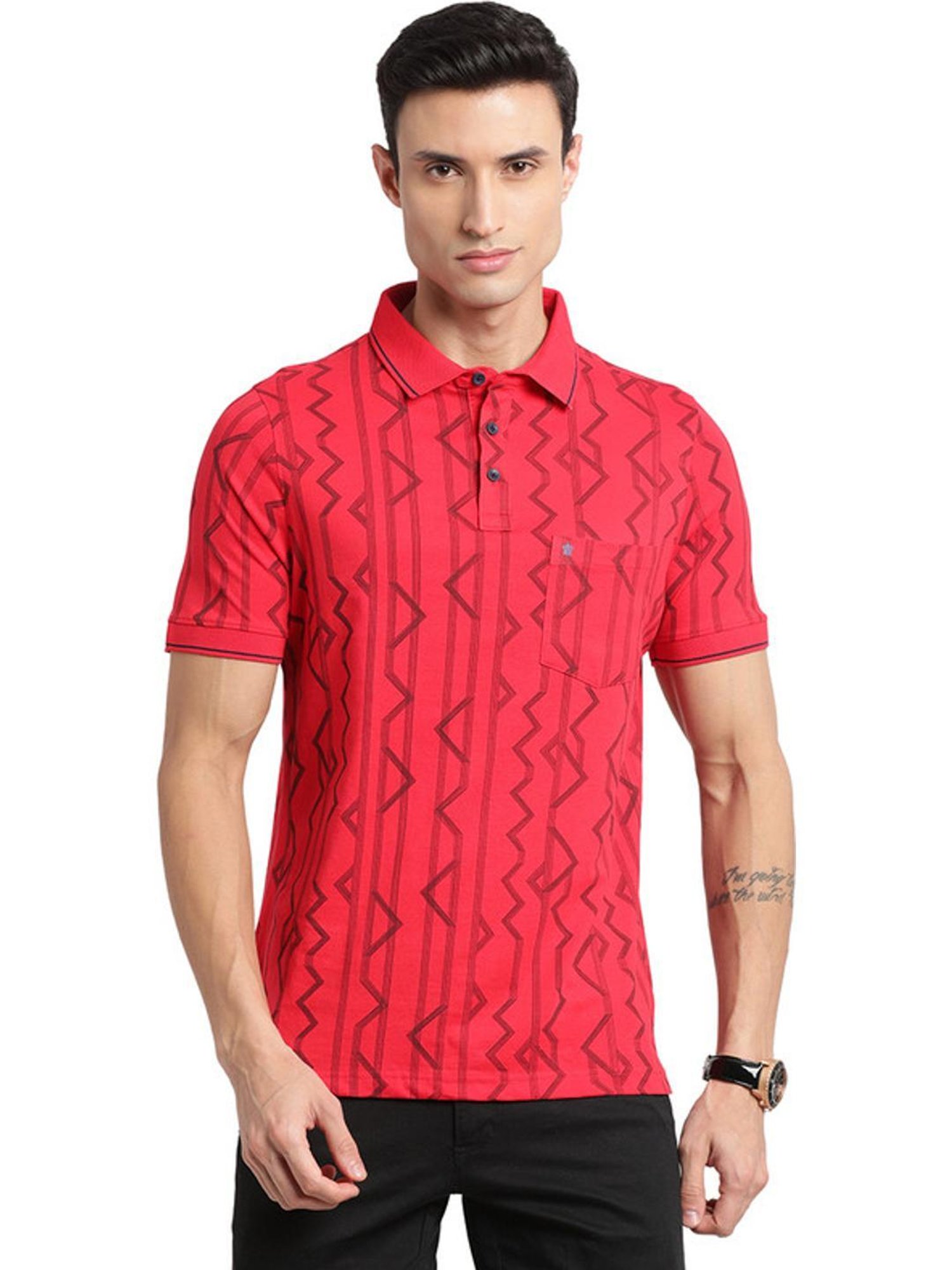 Turtle Pink Slim Fit Printed Polo T-Shirts