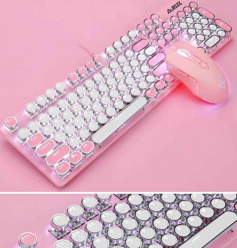 A-jazz Ergonomic Design,Cool Exterior USB Wired N-key Rollover Blue Switch Mechanical Gaming Keyboard And 2400DPI Mouse Combo For Office And Game - WhitePinkVersion