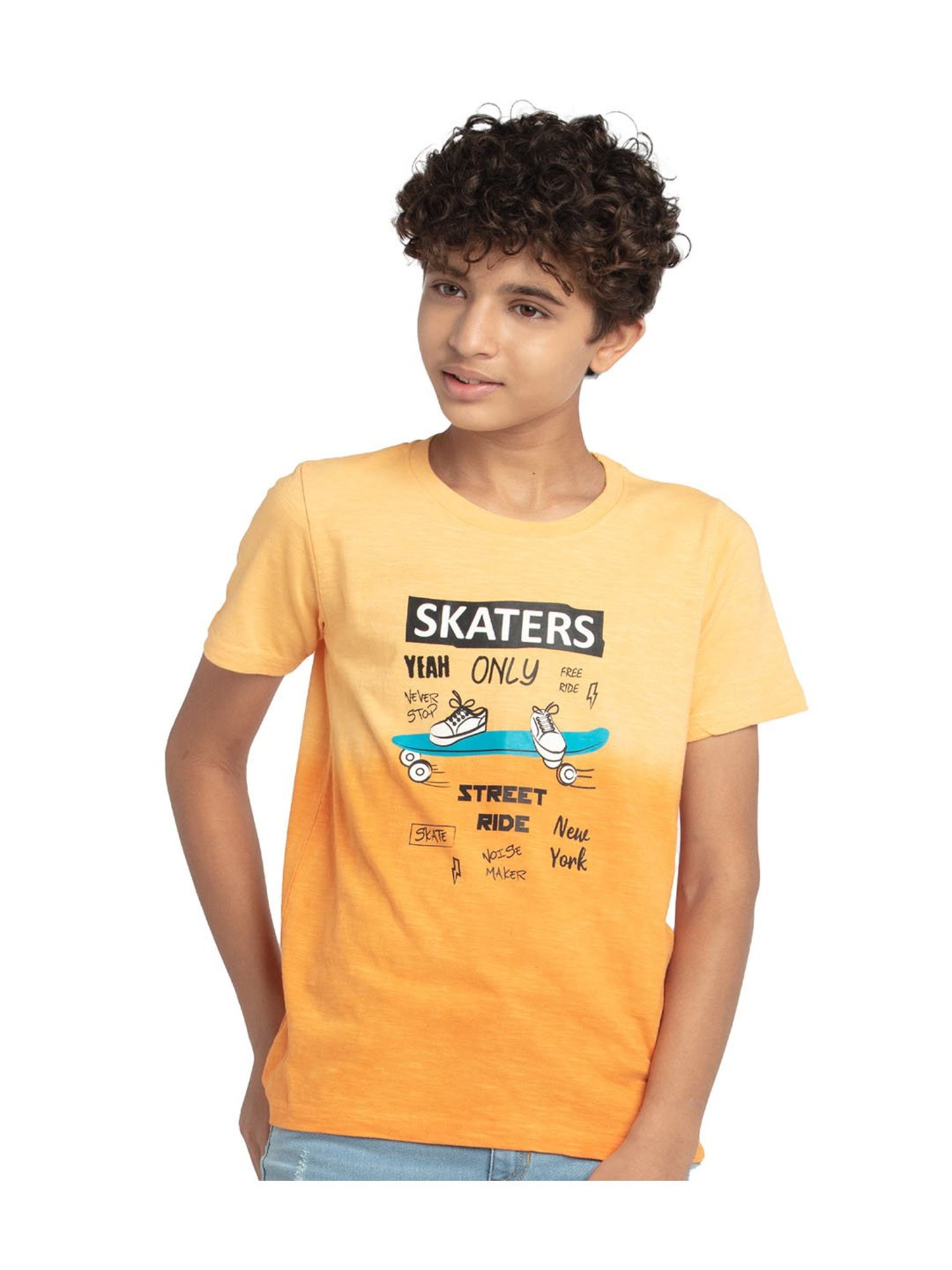 Under Fourteen Only Kids Yellow Printed T-Shirt