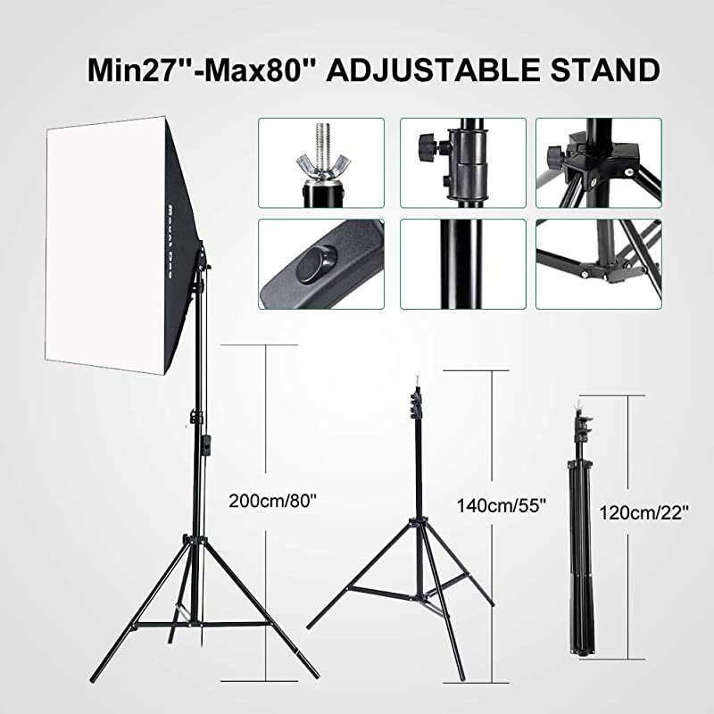 Softbox Lighting Kit Photography Studio Light 20quotX28quot Professional Continuous Light System with E27 95W Bulbs 5500K Photo Equipment for Filming Model Portraits Advertising Shooting