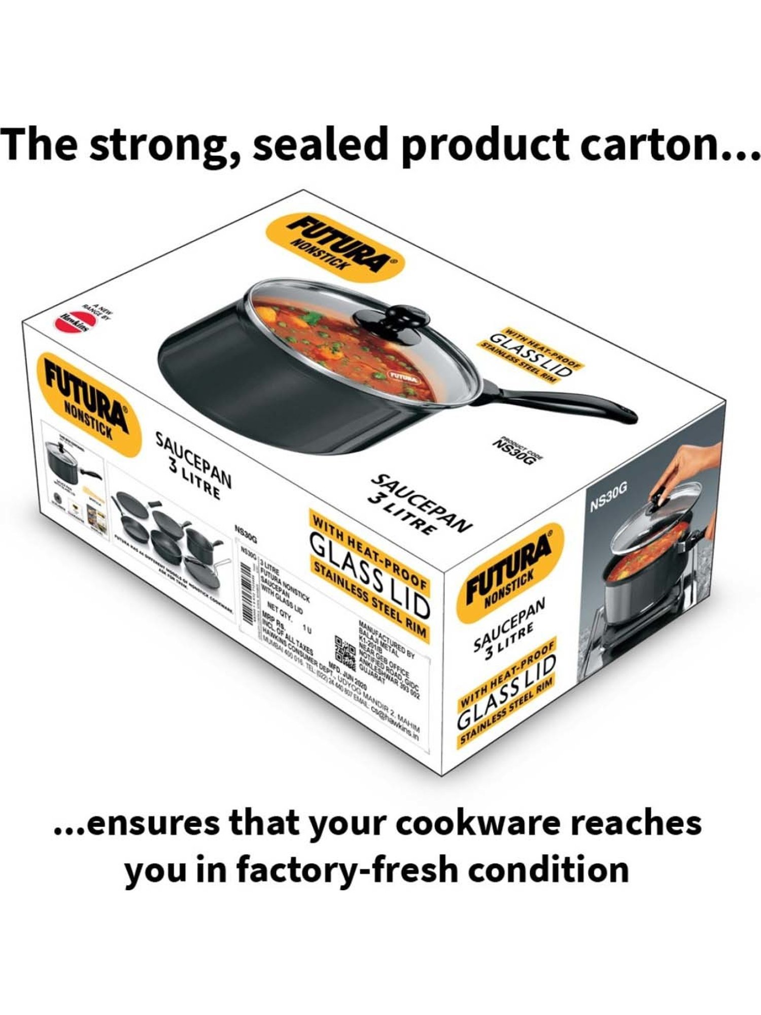 Hawkins Black Hard Anodised 2 Non-Stick Sauce Pan With Lid (3 L) - Set of 1