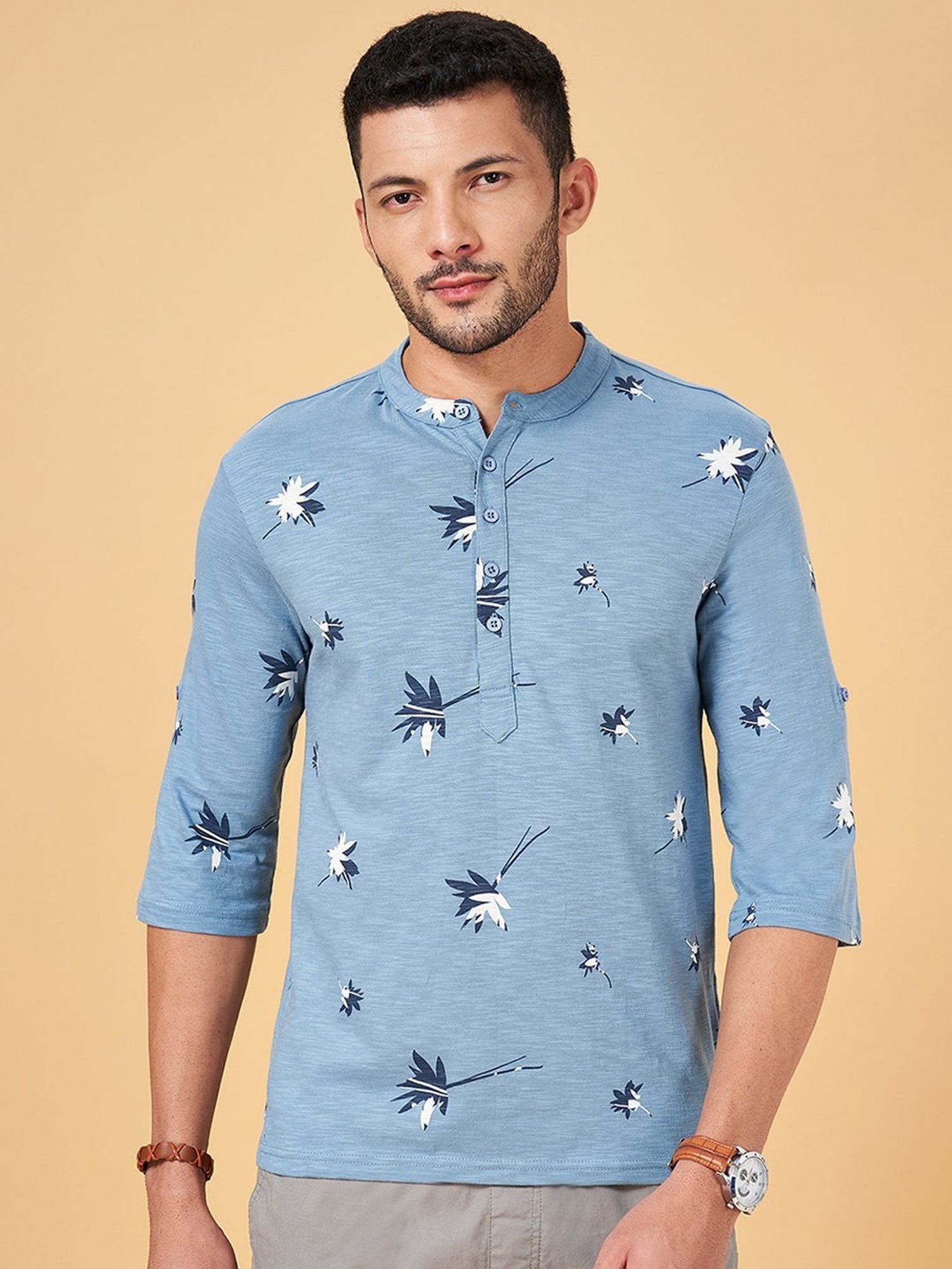 Urban Ranger by Pantaloons Blue Cotton Slim Fit Printed T-Shirt