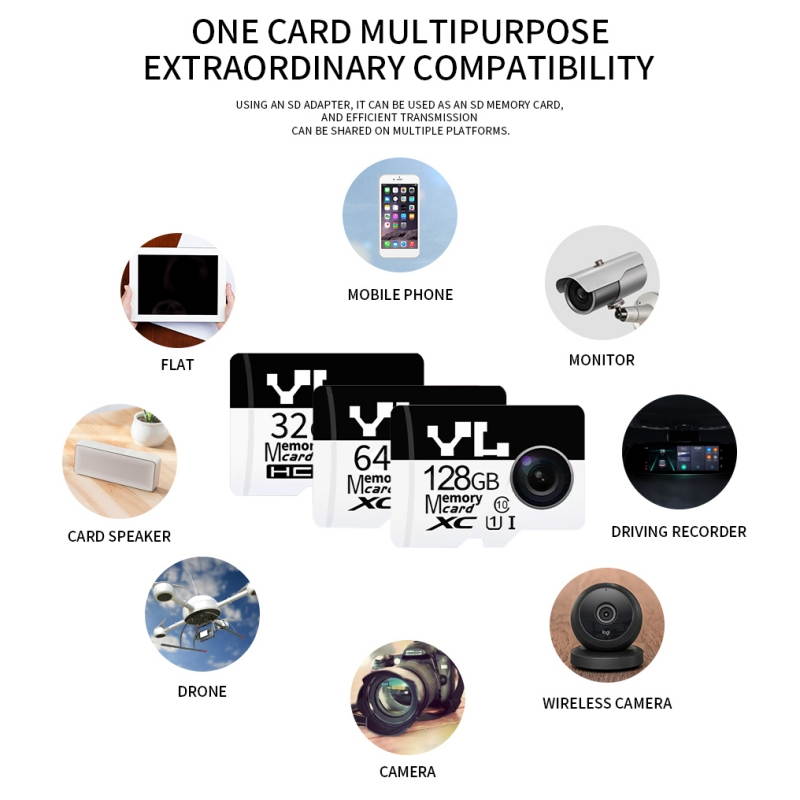 YL 128GB Ultra microSDXC UHS-I Memory Card with Adapter - 100MB/s, C10, U1, Full HD, Micro SD TF Card Class 10