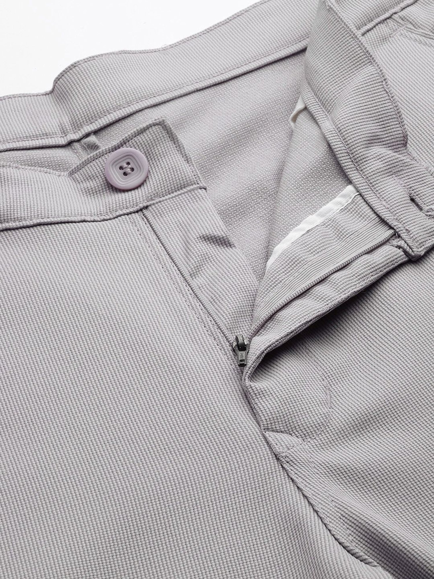 Sojanya Grey Cotton Regular Slim Fit Self Pattern Flat Front Trousers