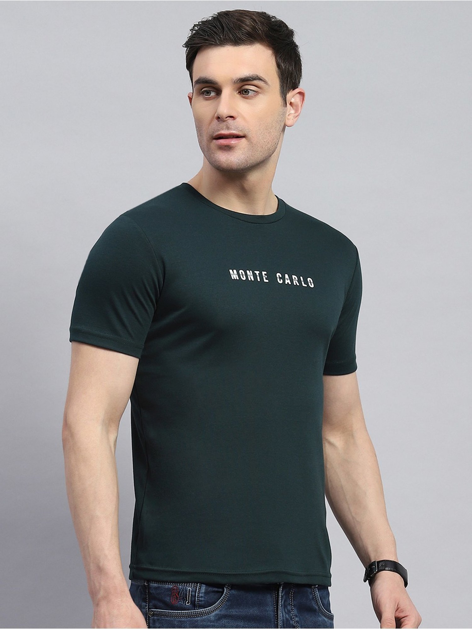 Monte Carlo Bottle Green Cotton Regular Fit T-Shirt
