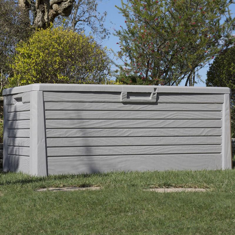 Toomax Florida UV Resistant Lockable Deck Storage Box Bench for Outdoor Pool Patio Garden Furniture & Indoor Toy Bin Container, 145 Gallon (Warm Grey)