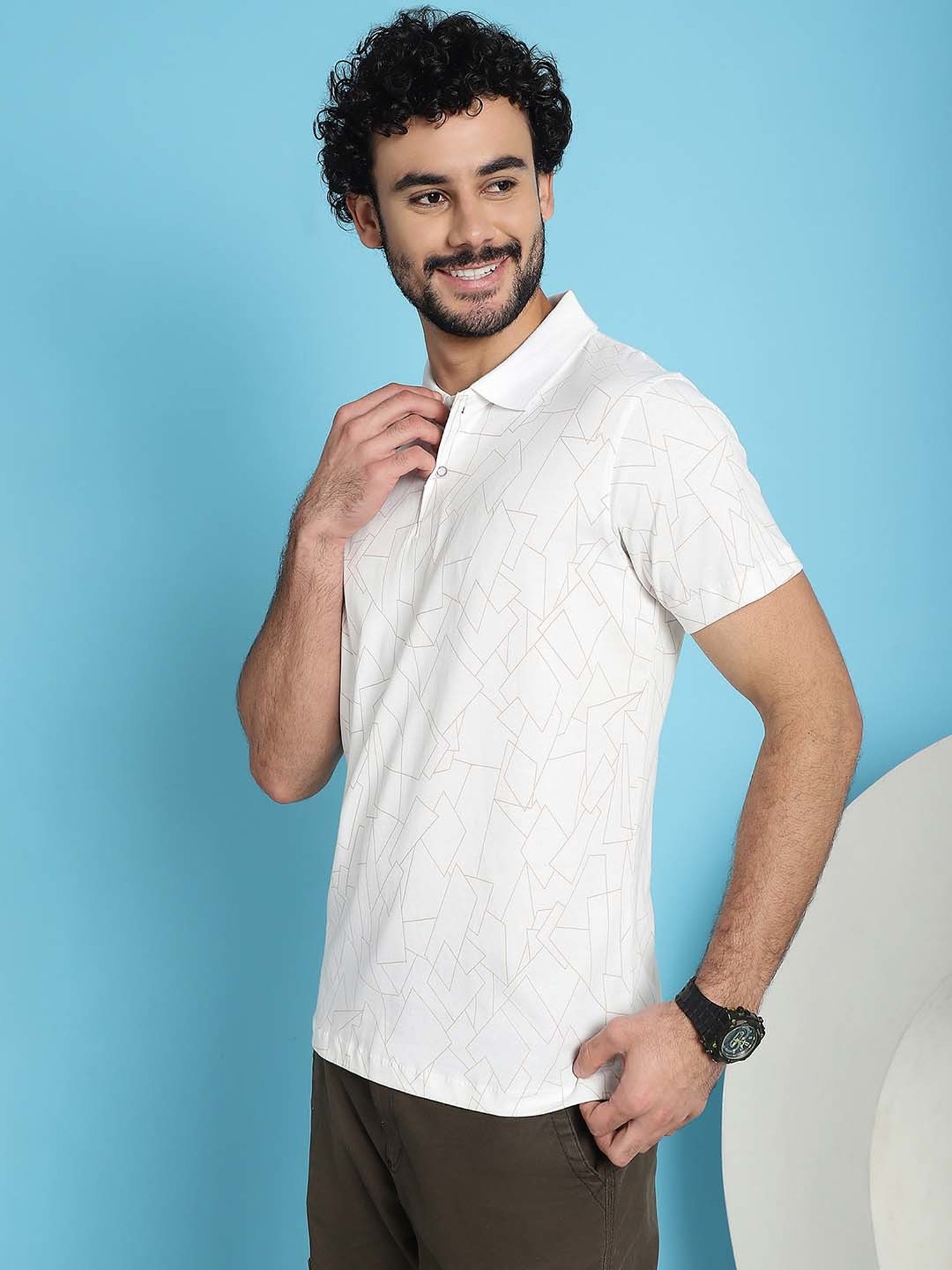 Venitian- Forbidden Clothing White Slim Fit Printed Polo T-Shirt