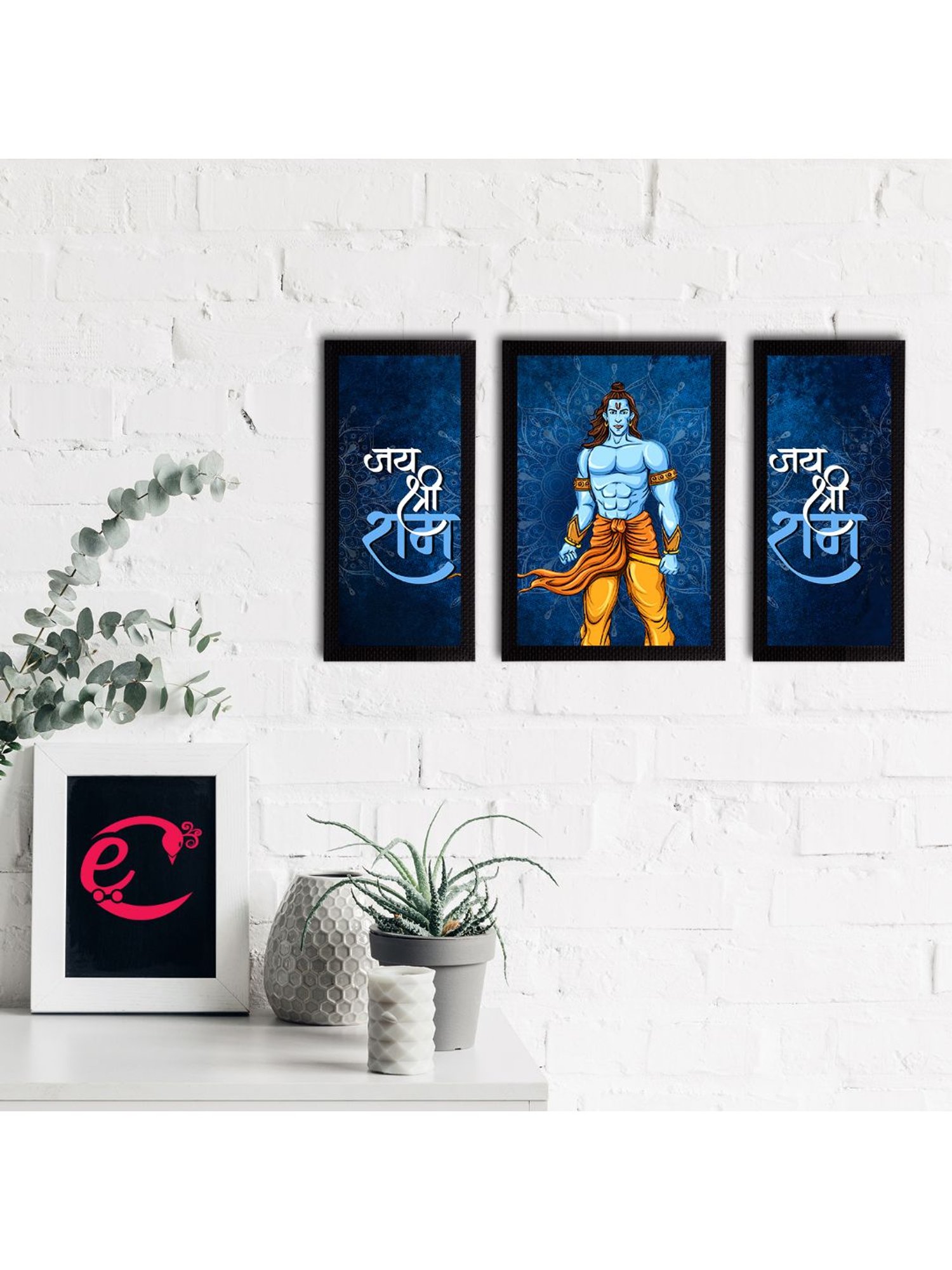 eCraftIndia Set of 3 Lord Ram Satin Matt Textured UV Art Painting