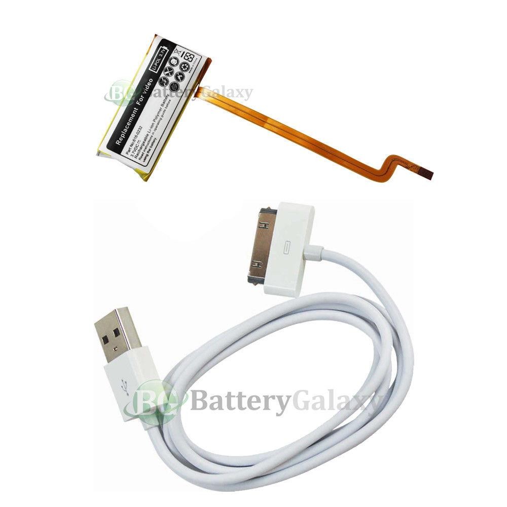 NEW Battery+USB Rapid Fast Cable for Apple iPod Video 5th Gen 60GB 80GB 300+SOLD