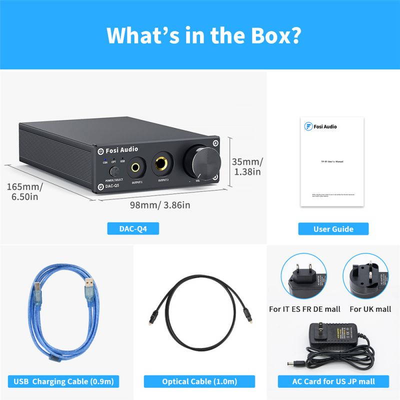 Fosi Audio DAC Converter 24-bit/192kHz Optical/Coaxial/USB Digital-to-Analog Adapter Decoder & Headphone Amplifier & Mini Stereo Pre-Amplifier Q5