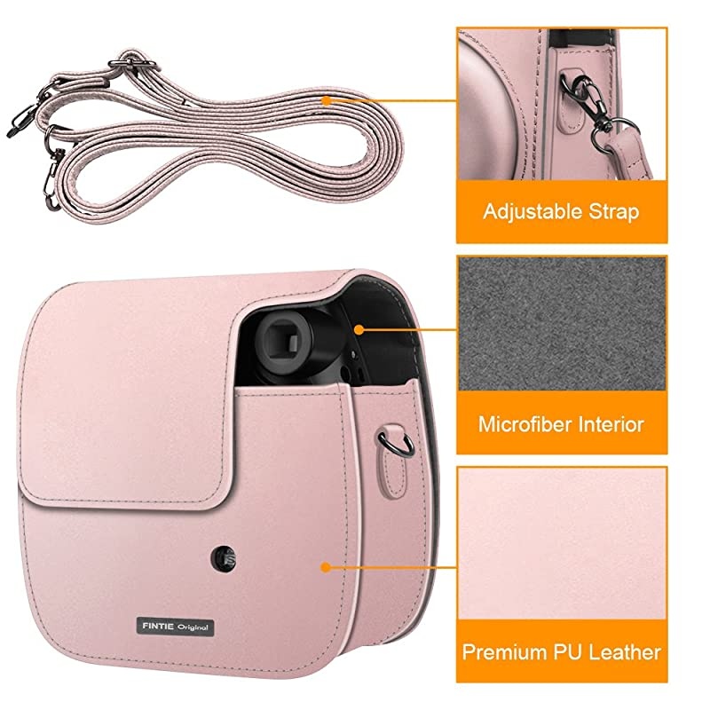 Protective Case Compatible with Polaroid PIC300 Fujifilm Instax Mini 7s Instant Film Camera Premium Vegan Leather Bag Cover with Removable Strap Rose Gold