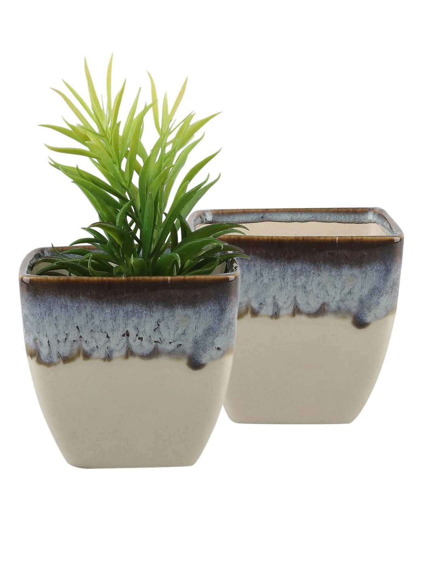 VarEesha Cream & Sky Blue Ceramic Planter Pot - Set of 2
