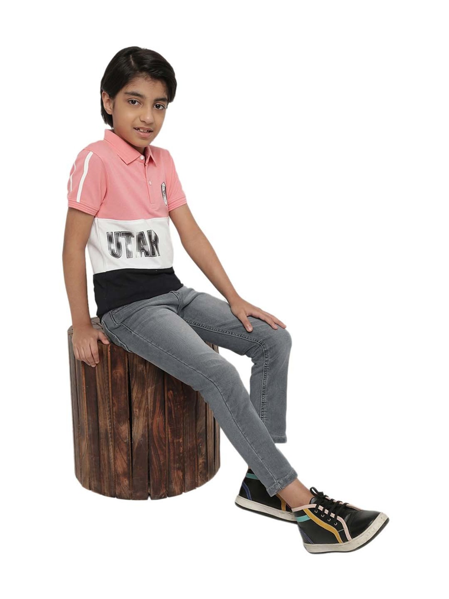 Octave Kids English Rose Pink & White Cotton Printed Polo T-Shirt