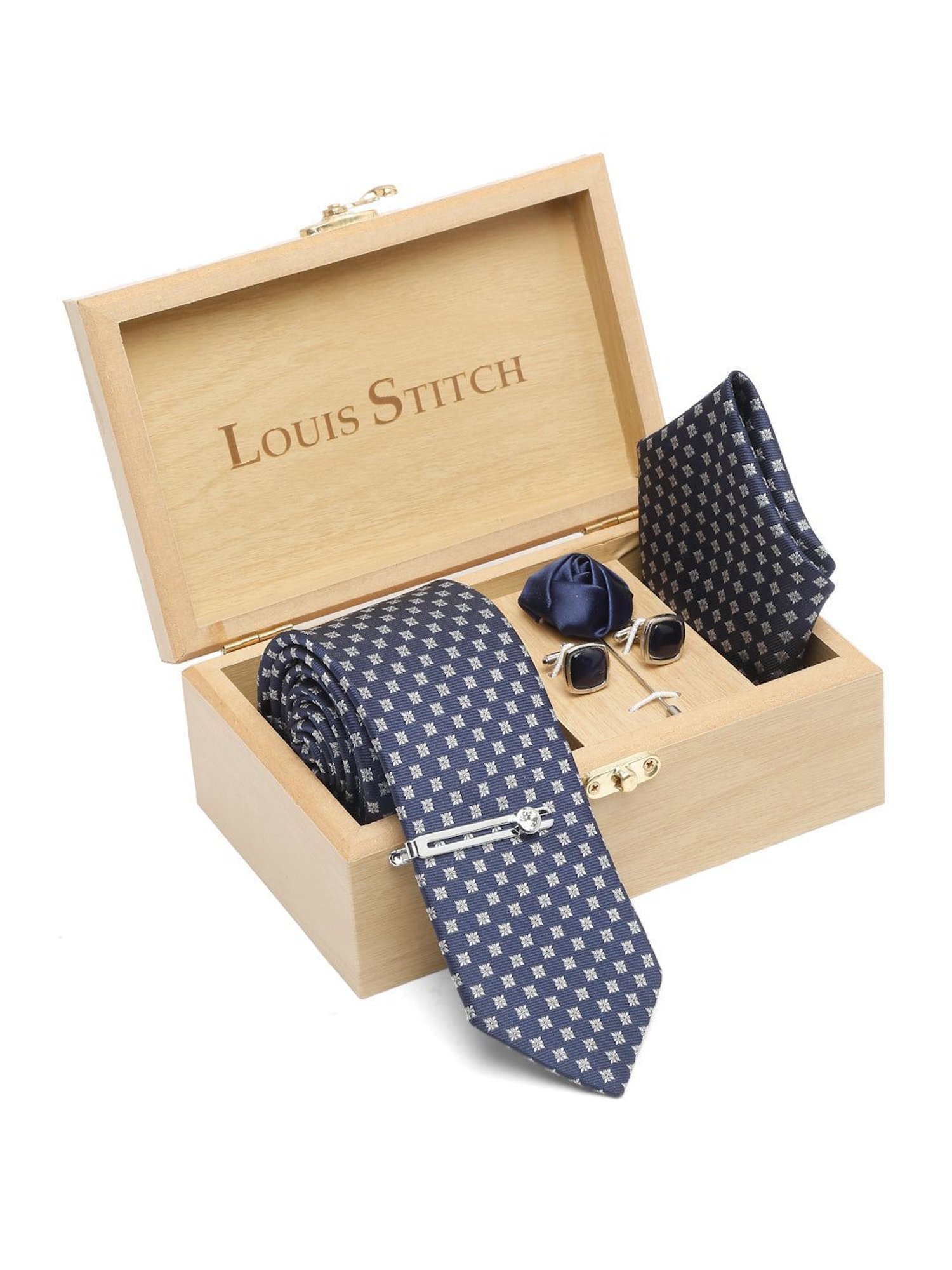 Louis Stitch Blue Embroidered Necktie Gift Set - Set of 5