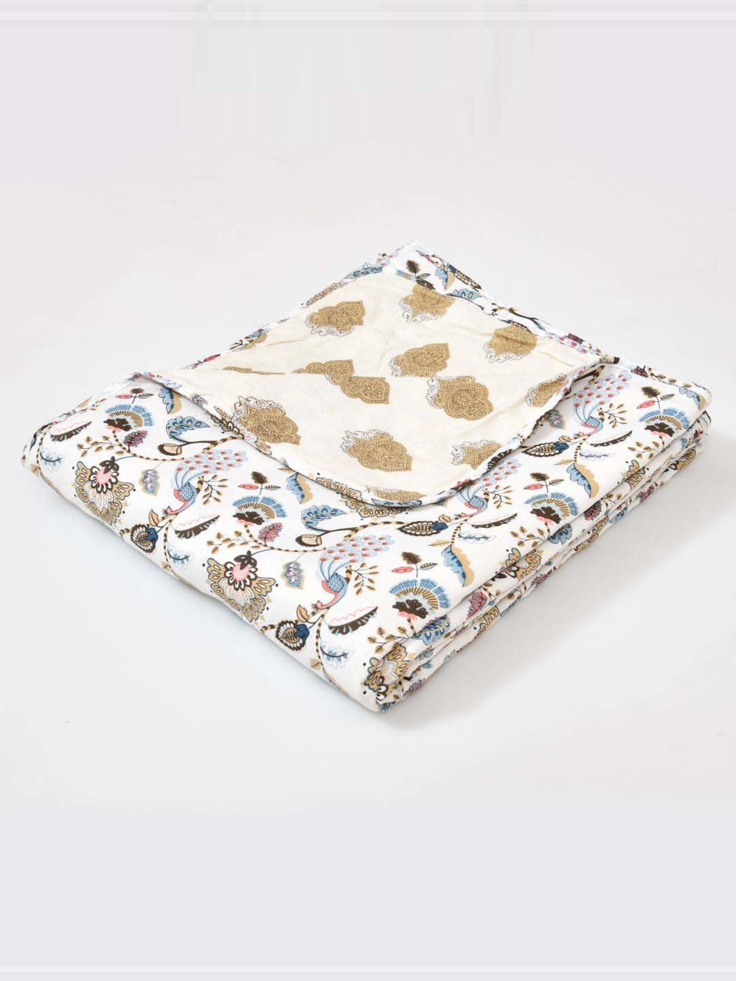 Haus & Kinder Cambric Floral Green & Yellow Cotton Single Reversible Dohar