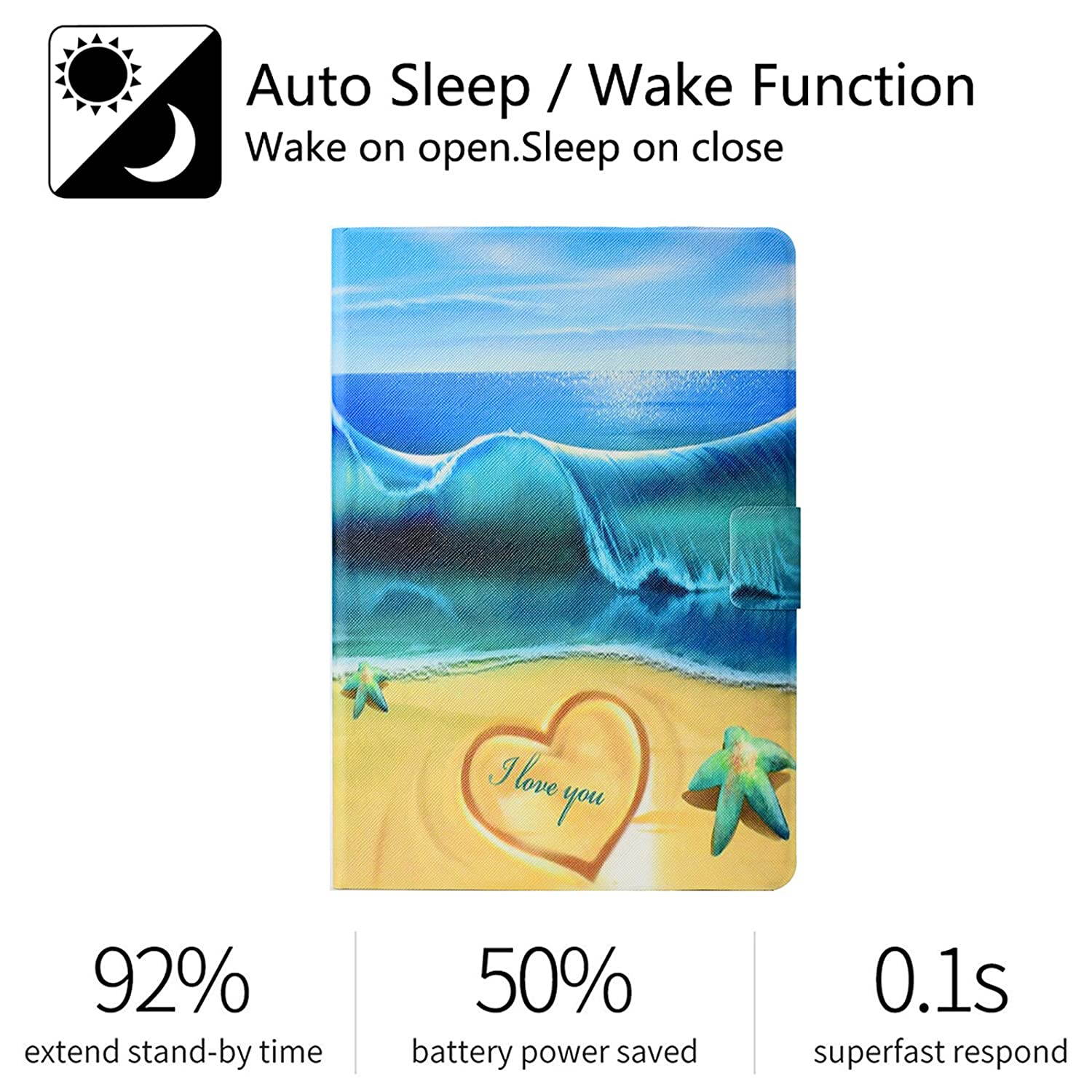 Dteck Case for Fire HD 8 Tablet (8th Generation /7th Generation /6th Generation, 2020 2019 2018 2017 2016) - Slim Fit Synthetic Leather Smart Stand Cover with Auto Sleep Wake/Stylus Pen (Blue Sea)